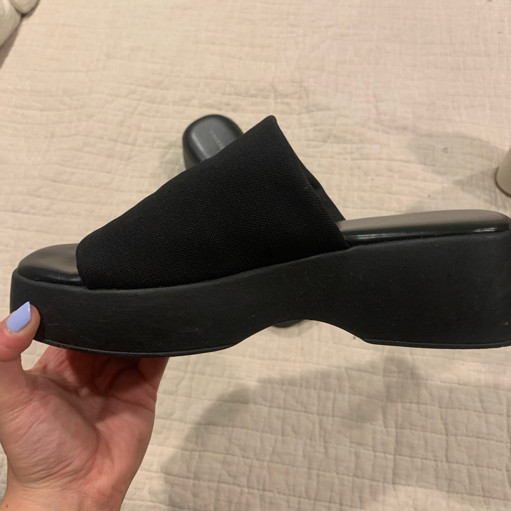 Black slip on platform sandals